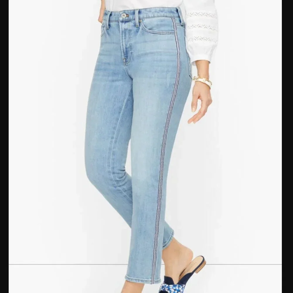 Talbots Modern Ankle Jeans Size 4 Ribbon Tape Sea Glass Wash Straight Leg Blue - Picture 1 of 10